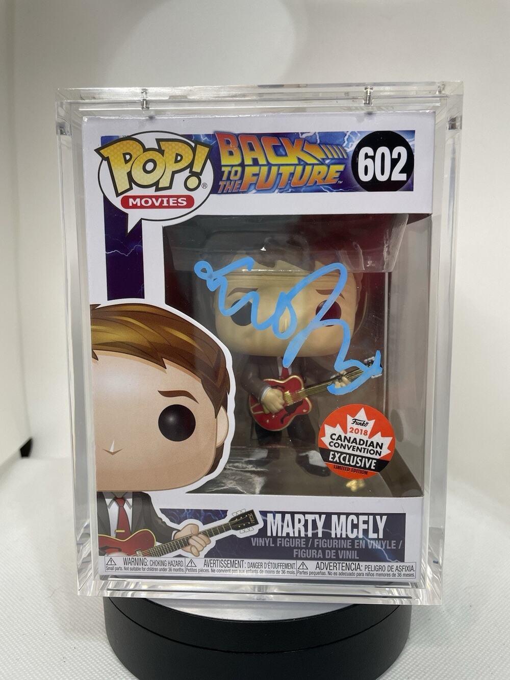 Funko Pop! Marty McFly #602 Sticker 2018 Canadian Conv Signed Michael J Fox JSA